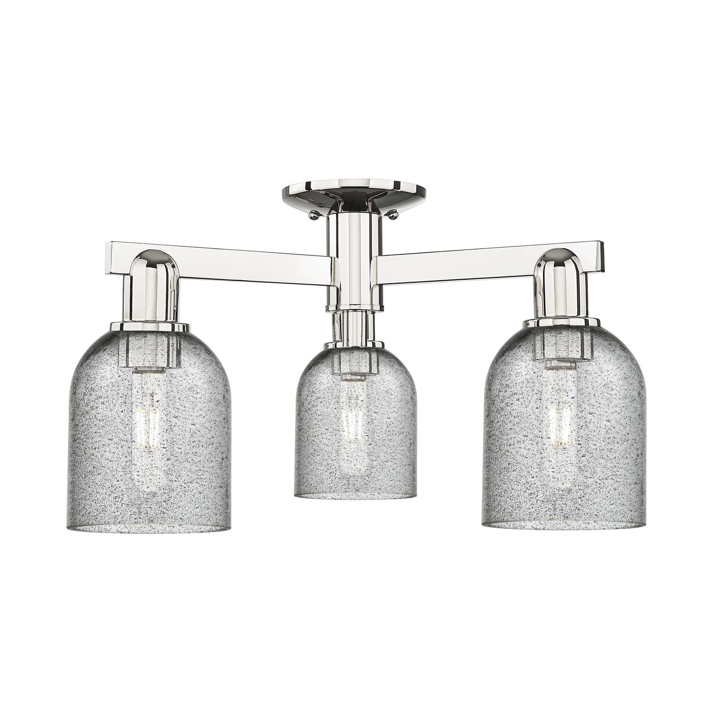 Innovations Caledonia 23in 3-Light Semi-Flush Mount | Industrial Modern Contempo Polished Nickel and Charcoal Glass | Kitchen & | Model 716-3F-PN-G257