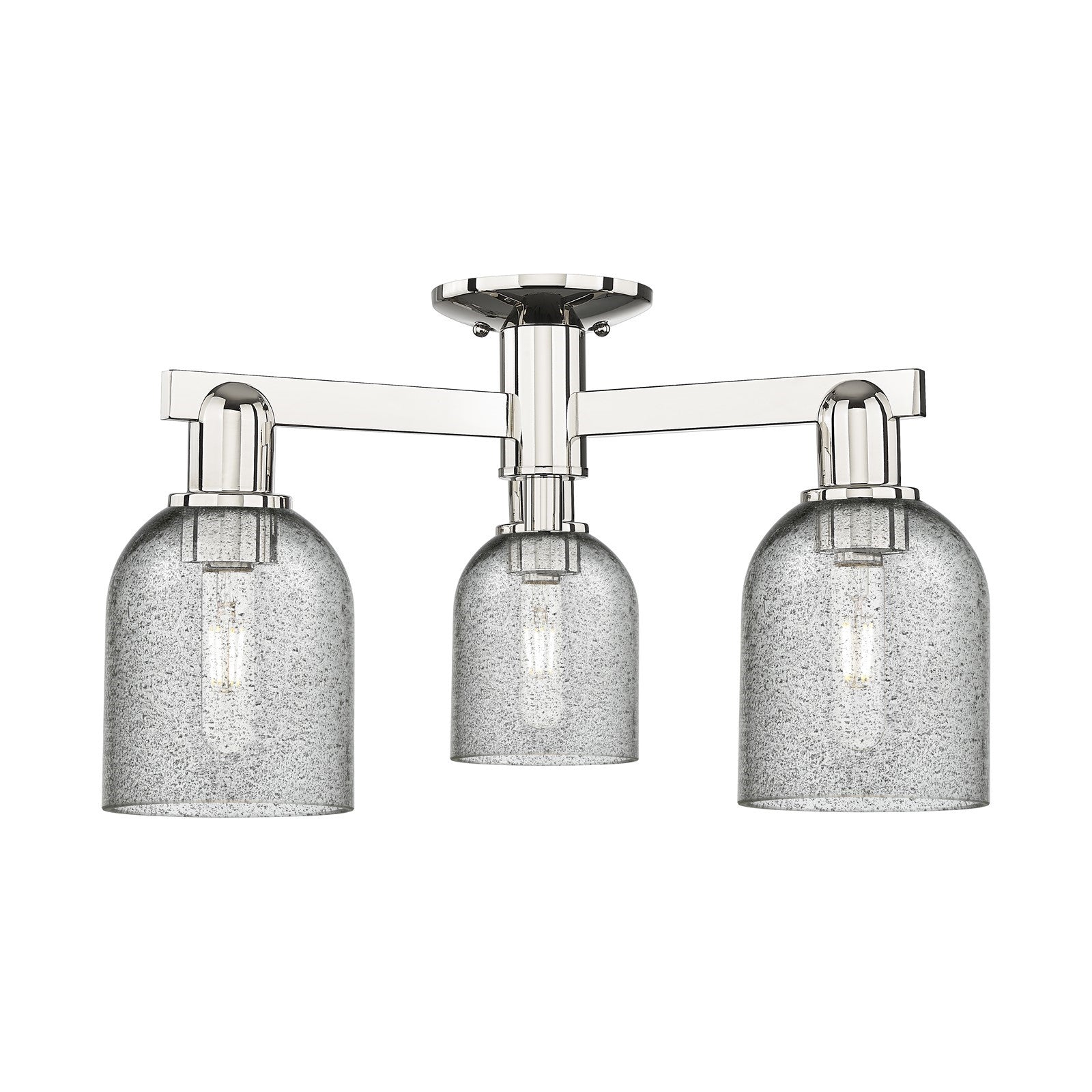 Innovations Caledonia 23in 3-Light Semi-Flush Mount | Industrial Modern Contempo Polished Nickel and Charcoal Glass | Kitchen & | Model 716-3F-PN-G257
