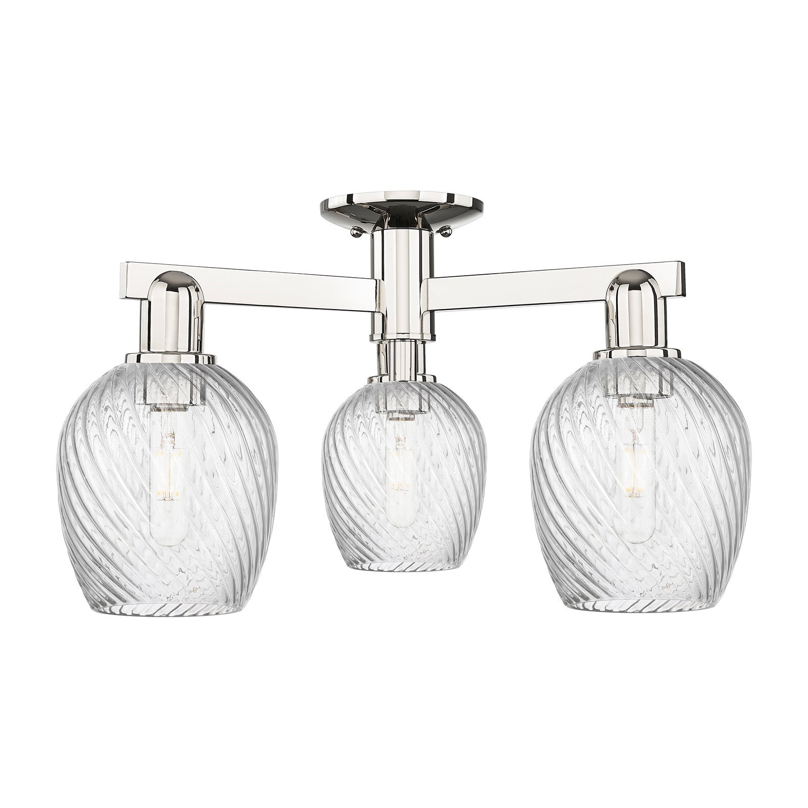 Innovations Salina 23in 3-Light Semi-Flush Mount | Industrial Polished Nickel Steel and Clear Spiral Fluted Glass | Entryway & | Model 716-3F-PN-G292