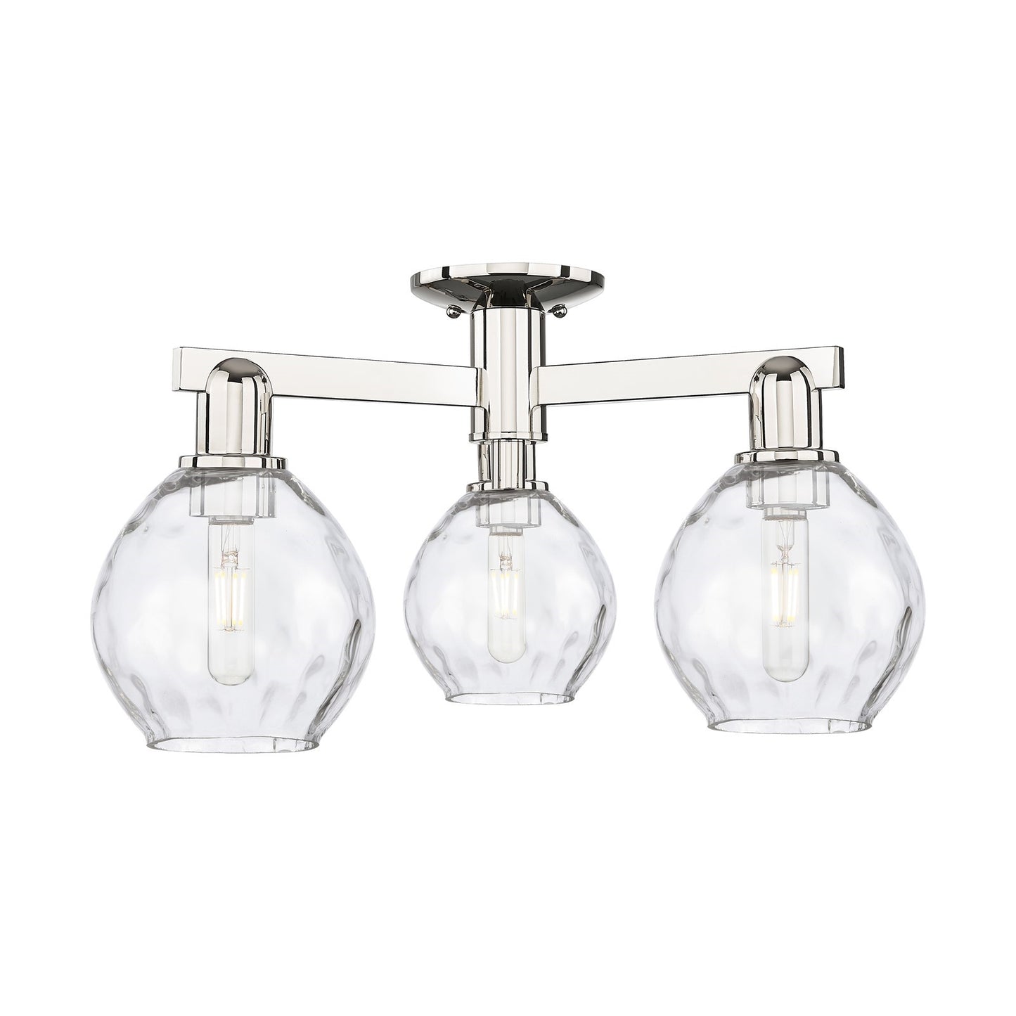 Innovations Waverly 24in 3-Light Semi-Flush Mount | Industrial Polished Nickel and Clear Glass | Entryway & Hallway | 23.5 x 10.38 | Model 716-3F-PN-G362
