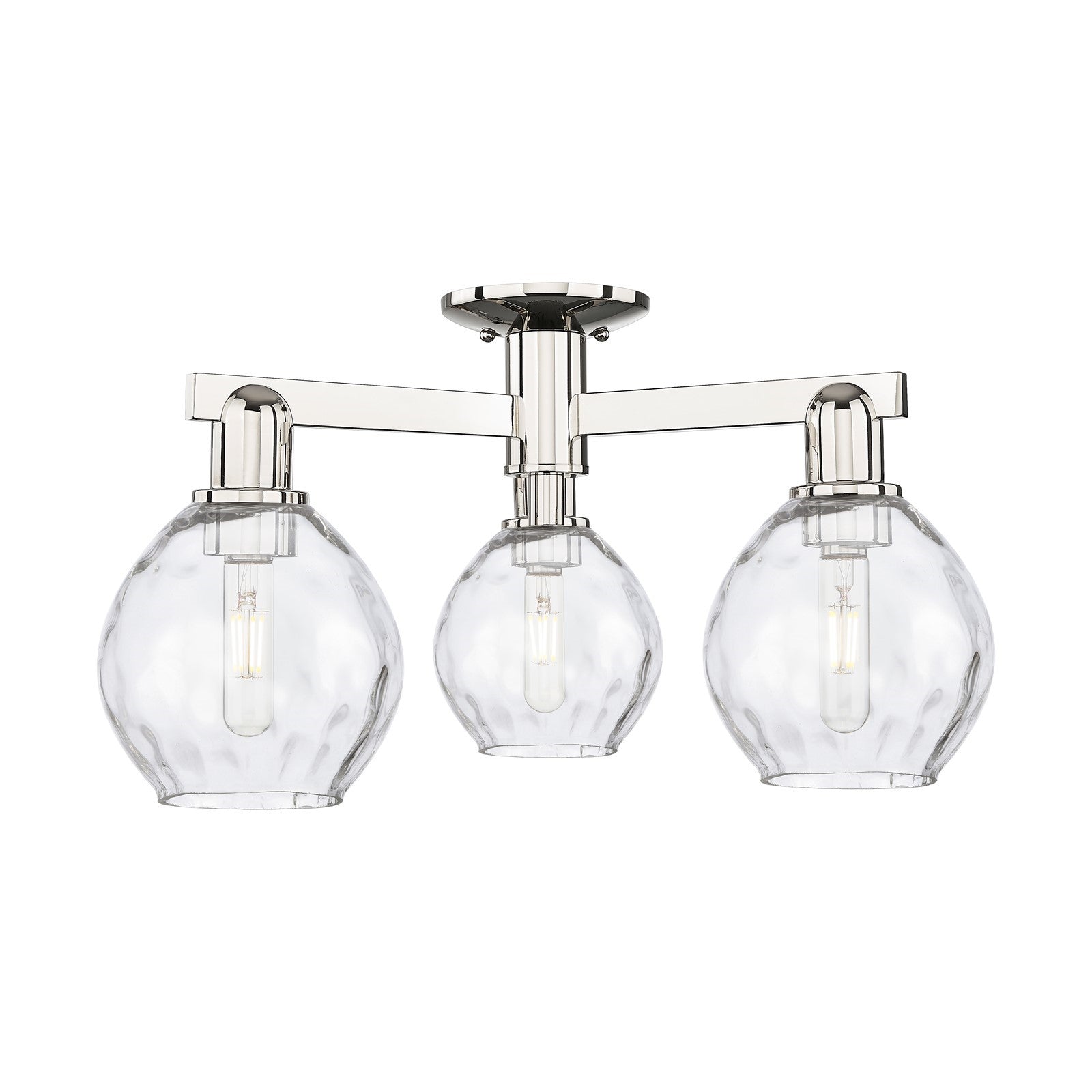 Innovations Waverly 24in 3-Light Semi-Flush Mount | Industrial Polished Nickel and Clear Glass | Entryway & Hallway | 23.5 x 10.38 | Model 716-3F-PN-G362