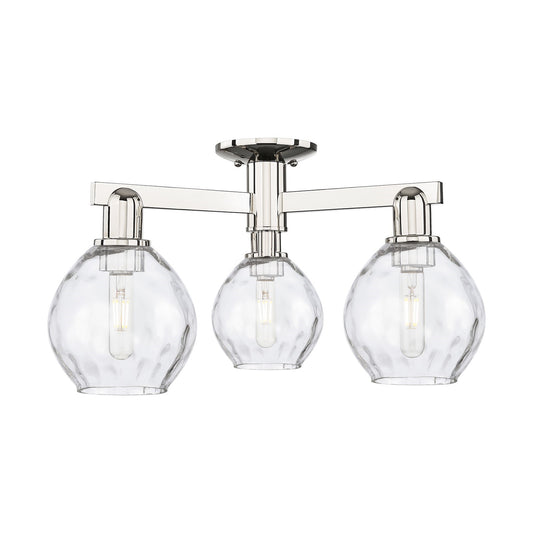 Innovations Waverly 24in 3-Light Semi-Flush Mount | Industrial Polished Nickel and Clear Glass | Entryway & Hallway | 23.5 x 10.38 | Model 716-3F-PN-G362