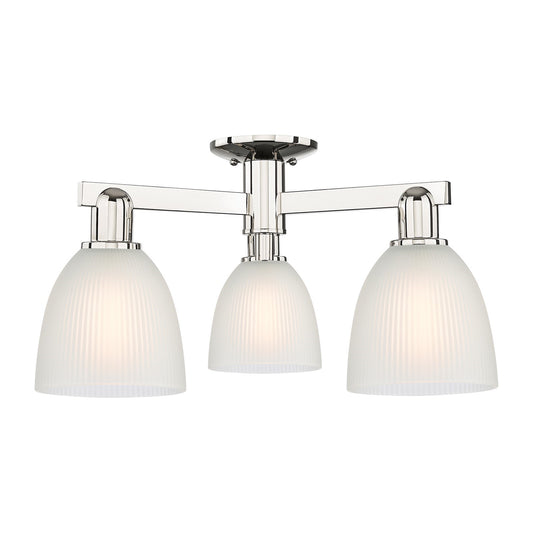 Innovations Castile 24in 3-Light Semi-Flush Mount | Industrial Polished Nickel Steel and White Glass | Damp-Rated Entryway & | Model 716-3F-PN-G381