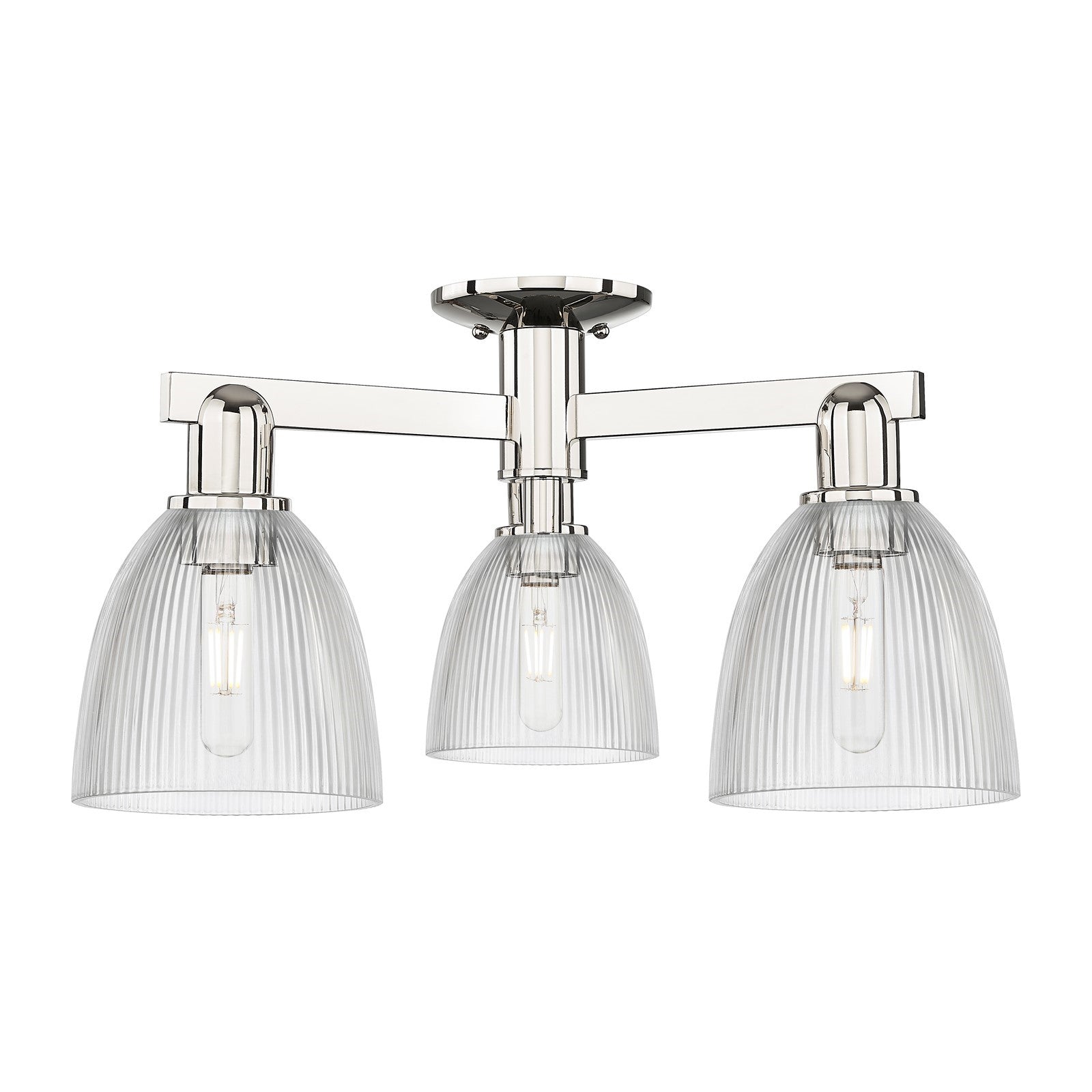 Innovations Castile 24in 3-Light Semi-Flush Mount | Industrial Polished Nickel and Clear Glass | Entryway & Hallway | 23.5 x 10.88 | Model 716-3F-PN-G382