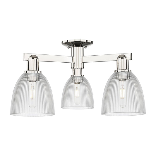 Innovations Castile 24in 3-Light Semi-Flush Mount | Industrial Polished Nickel and Clear Glass | Entryway & Hallway | 23.5 x 10.88 | Model 716-3F-PN-G382