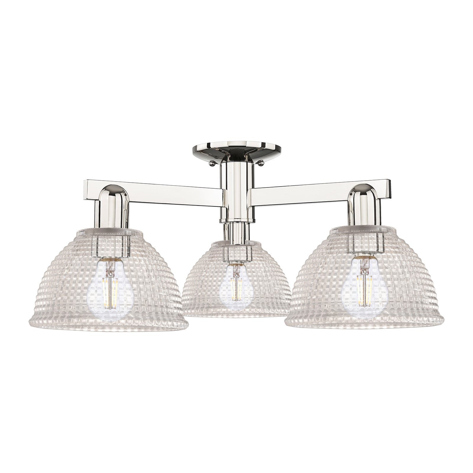 Innovations Arietta 26in 3-Light Semi-Flush Mount | Polished Nickel Steel and Clear Glass Dome | Damp-Rated Entryway & Hallway | Model 716-3F-PN-G422