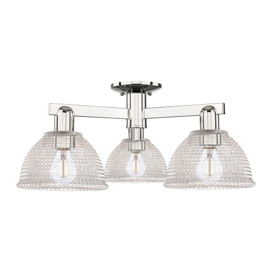 Innovations Arietta 26in 3-Light Semi-Flush Mount | Polished Nickel Steel and Clear Glass Dome | Damp-Rated Entryway & Hallway | Model 716-3F-PN-G422