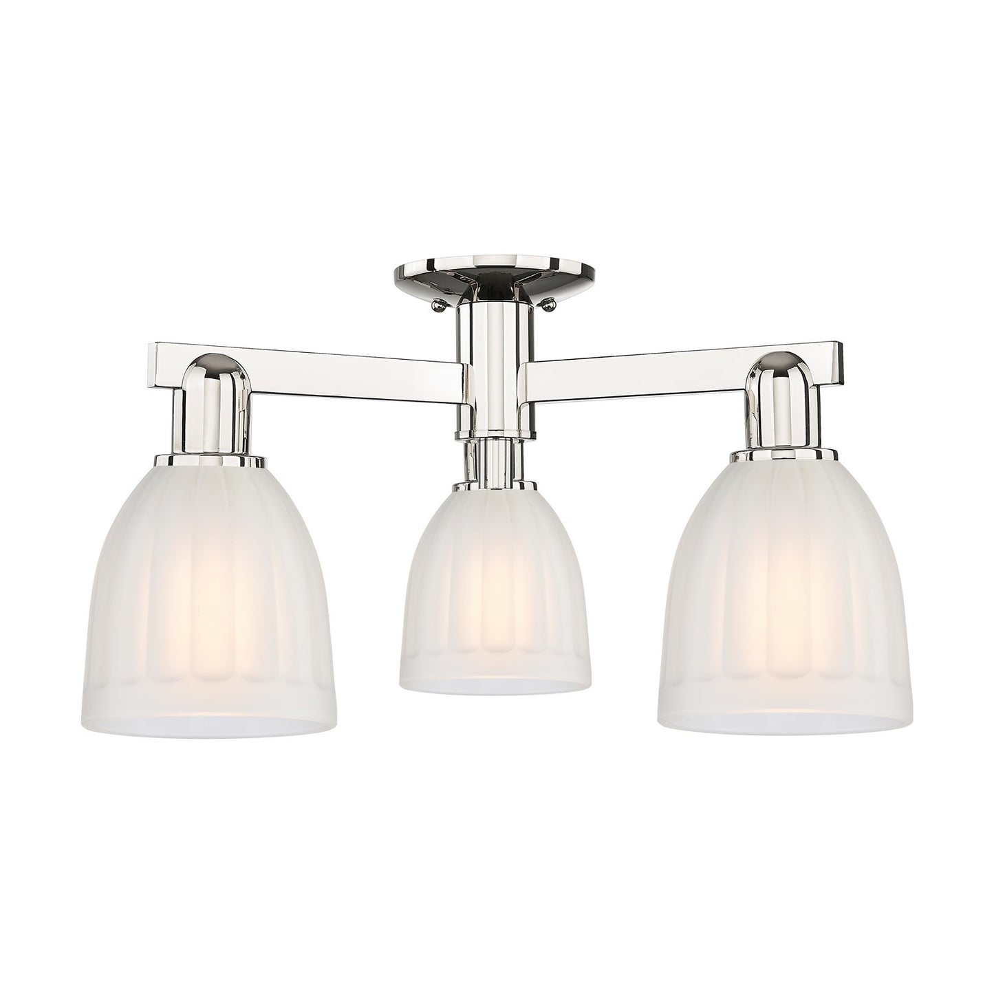 Innovations Brookfield 23.25in 3-Light Semi-Flush Mount | Industrial Modern Contempo Polished Nickel and White Frosted Ribbed Glass | Model 716-3F-PN-G441