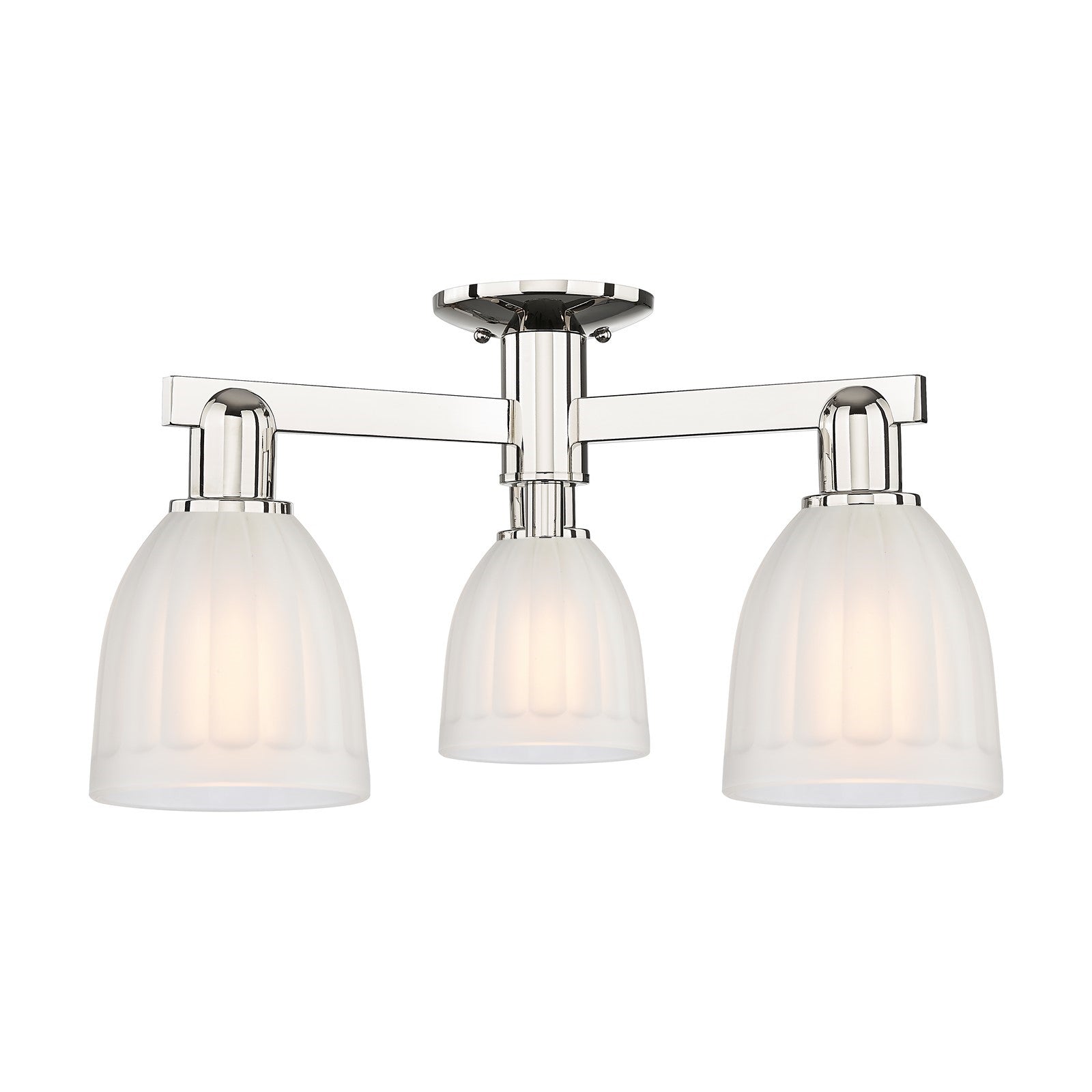 Innovations Brookfield 23.25in 3-Light Semi-Flush Mount | Industrial Modern Contempo Polished Nickel and White Frosted Ribbed Glass | Model 716-3F-PN-G441