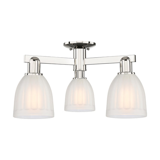 Innovations Brookfield 23.25in 3-Light Semi-Flush Mount | Industrial Modern Contempo Polished Nickel and White Frosted Ribbed Glass | Model 716-3F-PN-G441