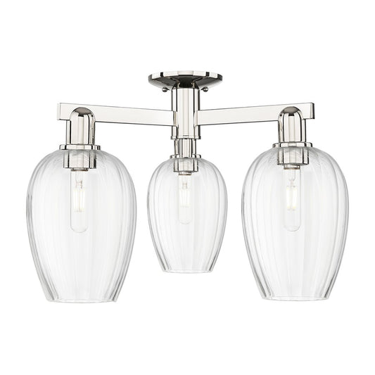 Innovations Preston 3Lt 24" Flute Semi-Flush, PN/Clear - 716-3F-PN-G457-6CL