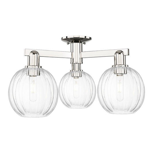 Innovations Preston 3Lt 25" Globe Semi-Flush, PN/Clear - 716-3F-PN-G458-7CL