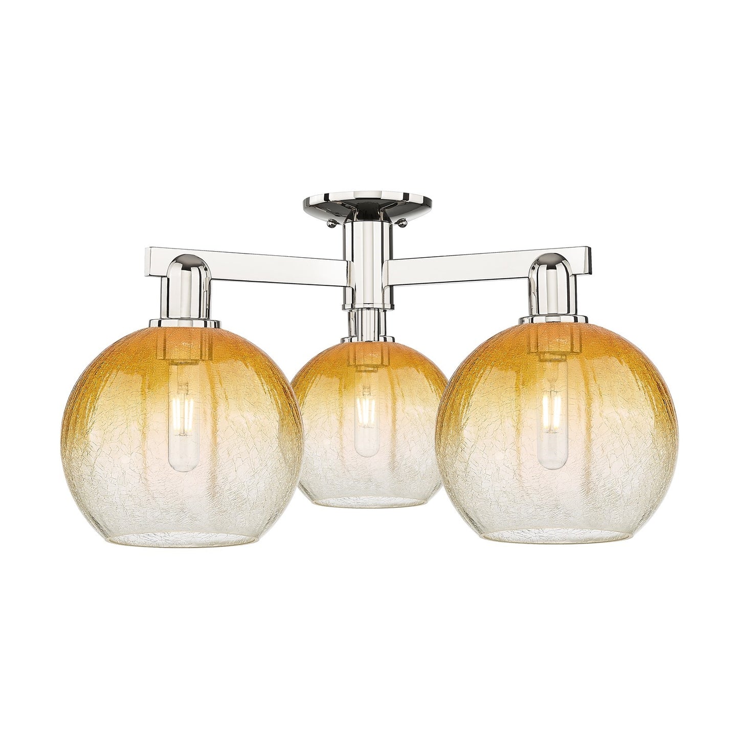 Innovations Brookhaven Globe 25.5in 3-Light Semi-Flush Mount | Industrial Polished Nickel and Amber Glass | Entryway & Hallway | Model 716-3F-PN-G483-8AM