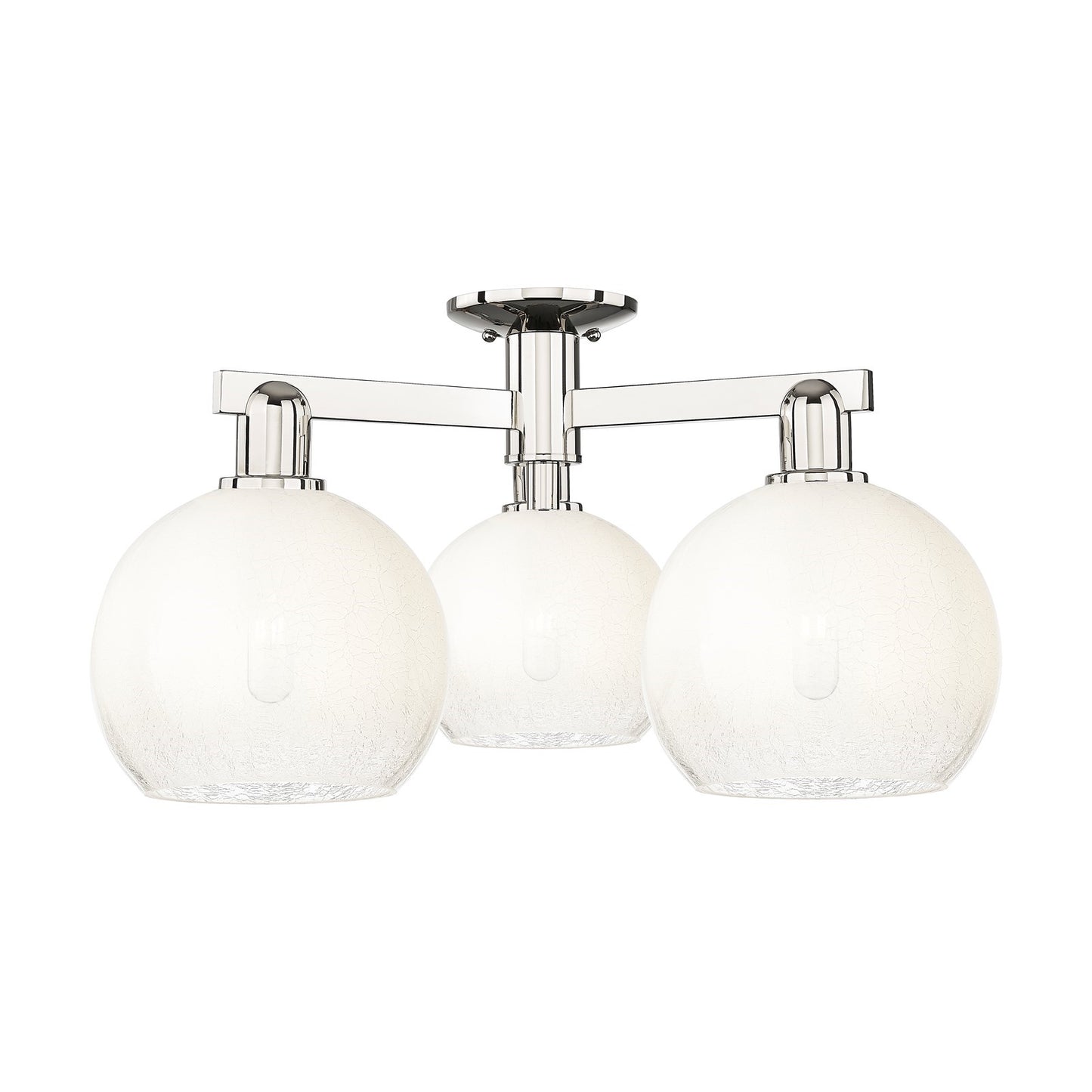 Innovations Brookhaven Globe 25.5in 3-Light Semi-Flush Mount | Industrial Polished Nickel and Opal Glass | Living Room & Dining | Model 716-3F-PN-G483-8OP