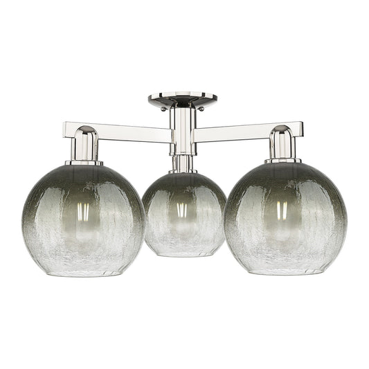 Innovations Brookhaven Globe 25in 3-Light Semi-Flush Mount | Industrial Polished Nickel and Slate Glass | Living Room & Dining | Model 716-3F-PN-G483-8SL