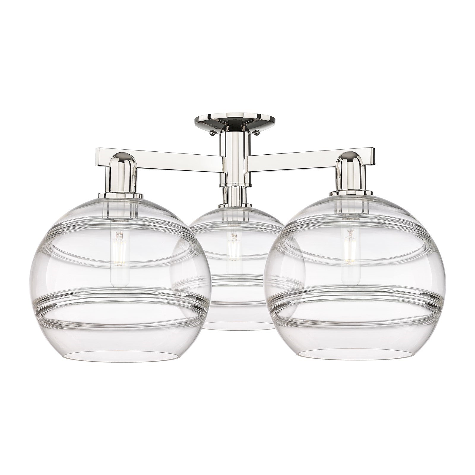 Innovations Rochester 28in 3-Light Semi-Flush Mount | Industrial Polished Nickel Steel and Clear Glass | Living Room & Hallway | Model 716-3F-PN-G556-10CL
