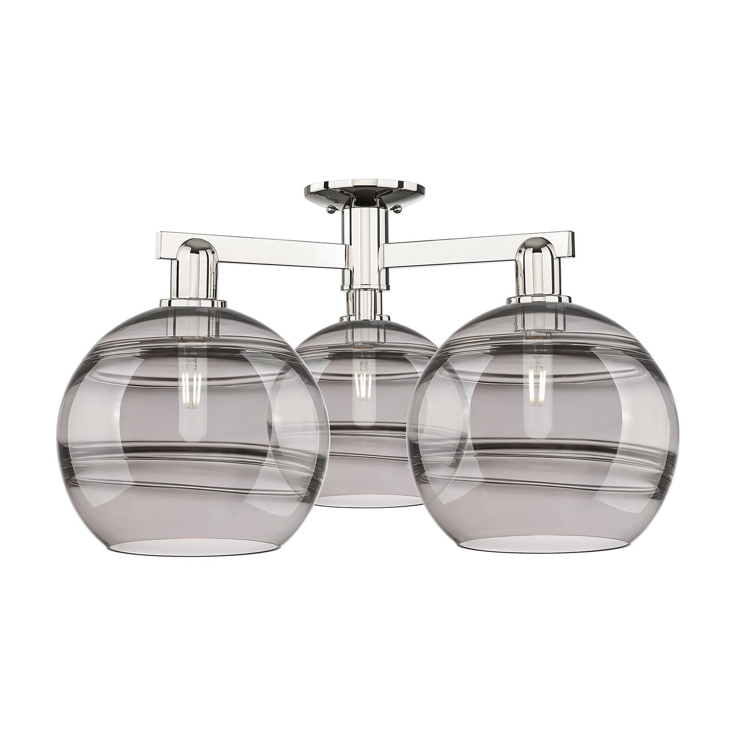 Innovations Rochester 28in 3-Light Semi-Flush Mount | Industrial Polished Nickel and Light Smoke Glass | Entryway & Hallway | Model 716-3F-PN-G556-10SM