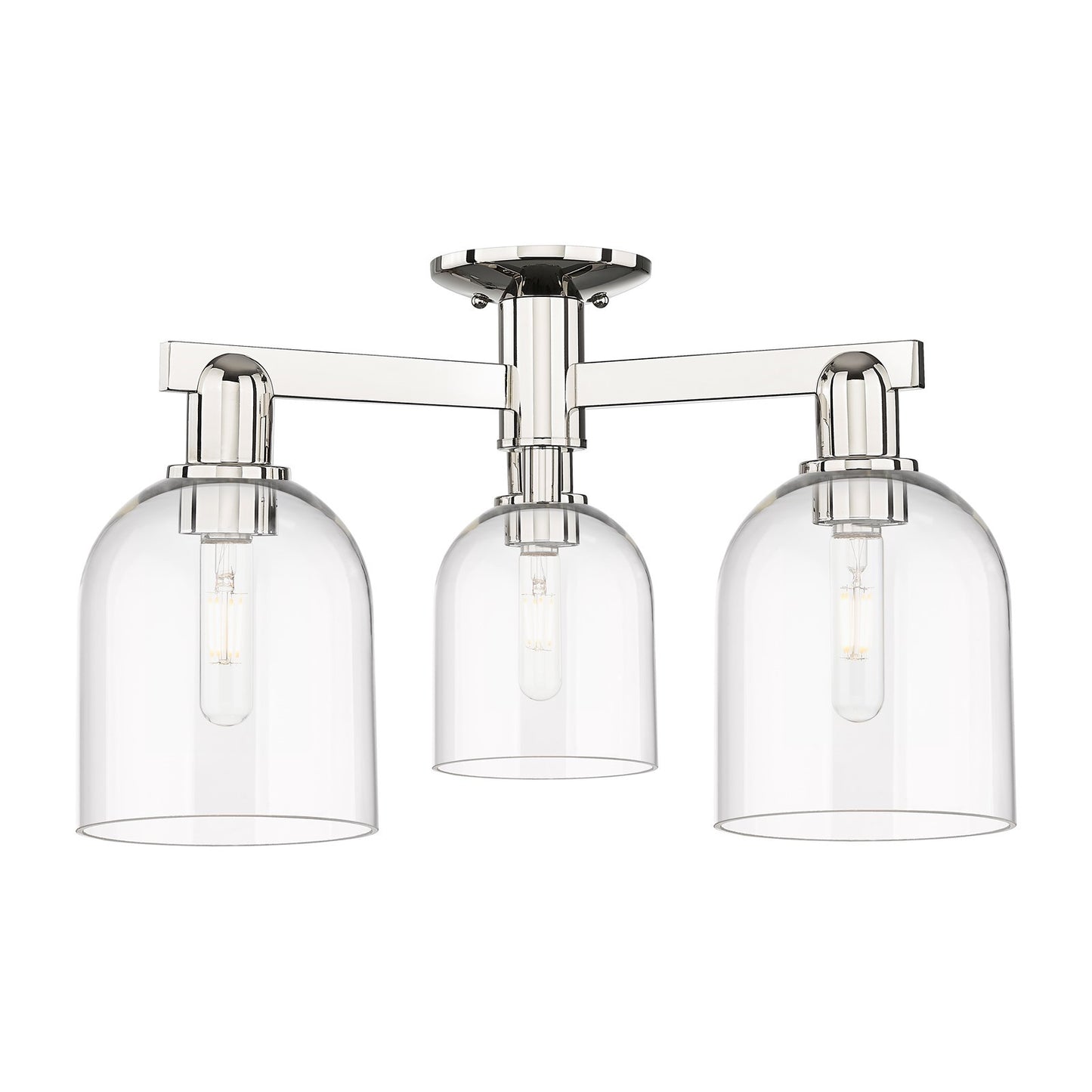Innovations Bella 23in 3-Light Semi-Flush Mount | Polished Nickel Steel and Clear Bell Glass | Living Room & Bedroom | 23 x 23 | Model 716-3F-PN-G558-6CL