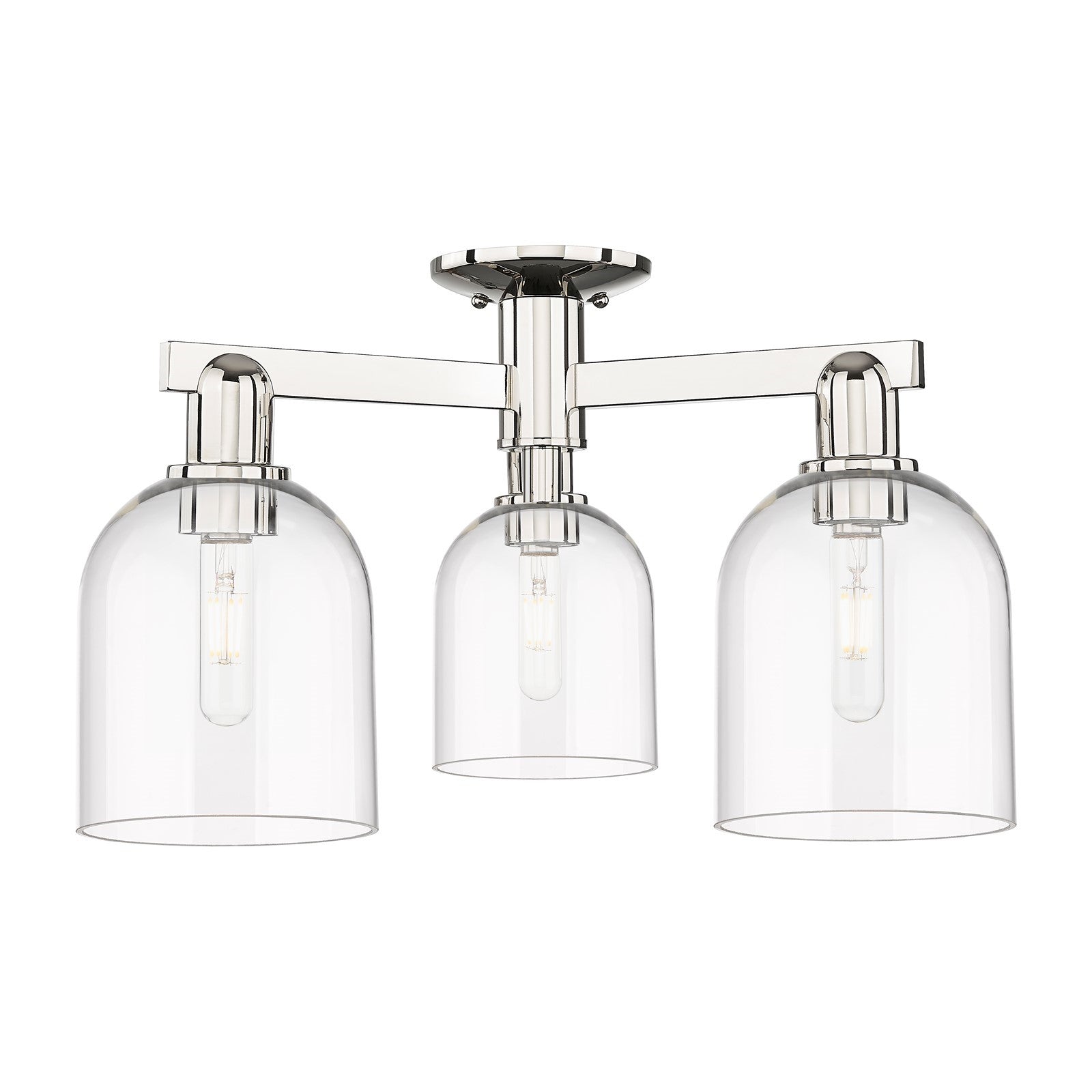 Innovations Bella 23in 3-Light Semi-Flush Mount | Polished Nickel Steel and Clear Bell Glass | Living Room & Bedroom | 23 x 23 | Model 716-3F-PN-G558-6CL