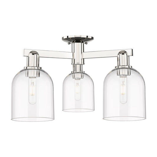 Innovations Bella 23in 3-Light Semi-Flush Mount | Polished Nickel Steel and Clear Bell Glass | Living Room & Bedroom | 23 x 23 | Model 716-3F-PN-G558-6CL