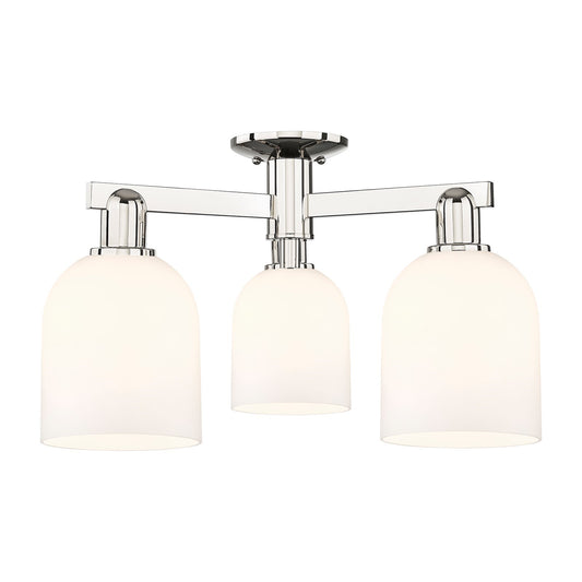 Innovations Bella 23in 3-Light Semi-Flush Mount | Industrial Polished Nickel Steel and White Glass | Kitchen & Entryway | 23 x | Model 716-3F-PN-G558-6GWH