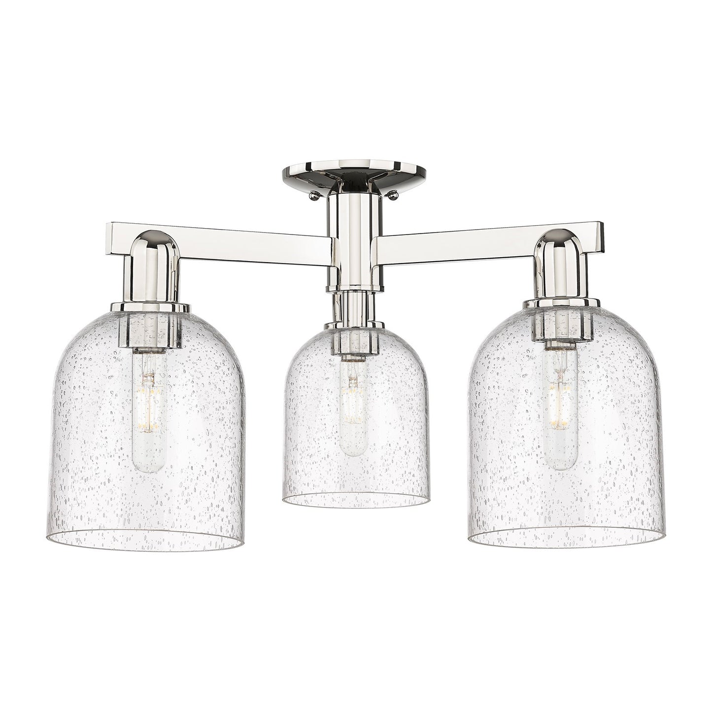 Innovations Bella 23in 3-Light Semi-Flush Mount | Industrial Polished Nickel Steel and Seedy Glass | Entryway & Hallway | 23 x | Model 716-3F-PN-G558-6SDY