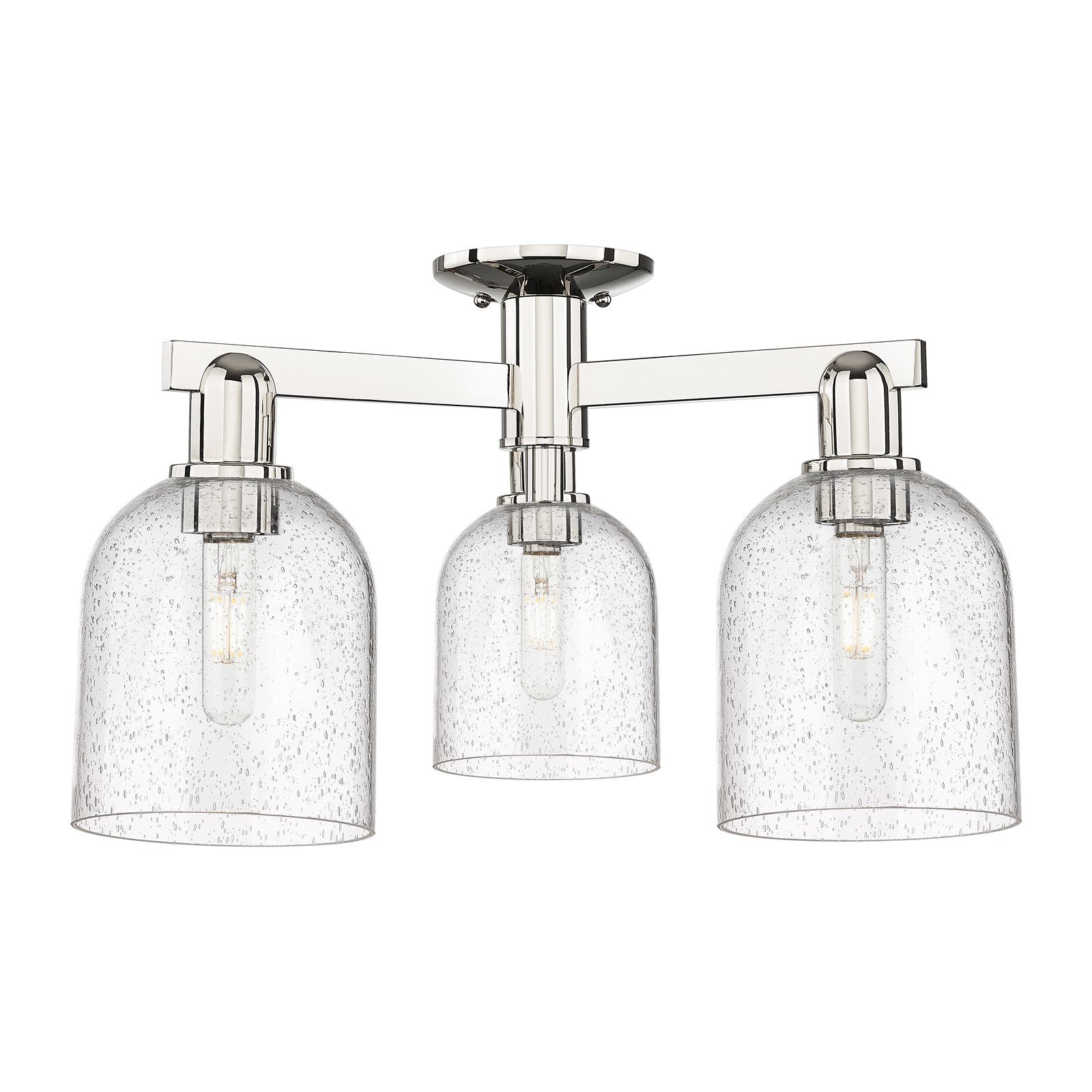 Innovations Bella 23in 3-Light Semi-Flush Mount | Industrial Polished Nickel Steel and Seedy Glass | Entryway & Hallway | 23 x | Model 716-3F-PN-G558-6SDY