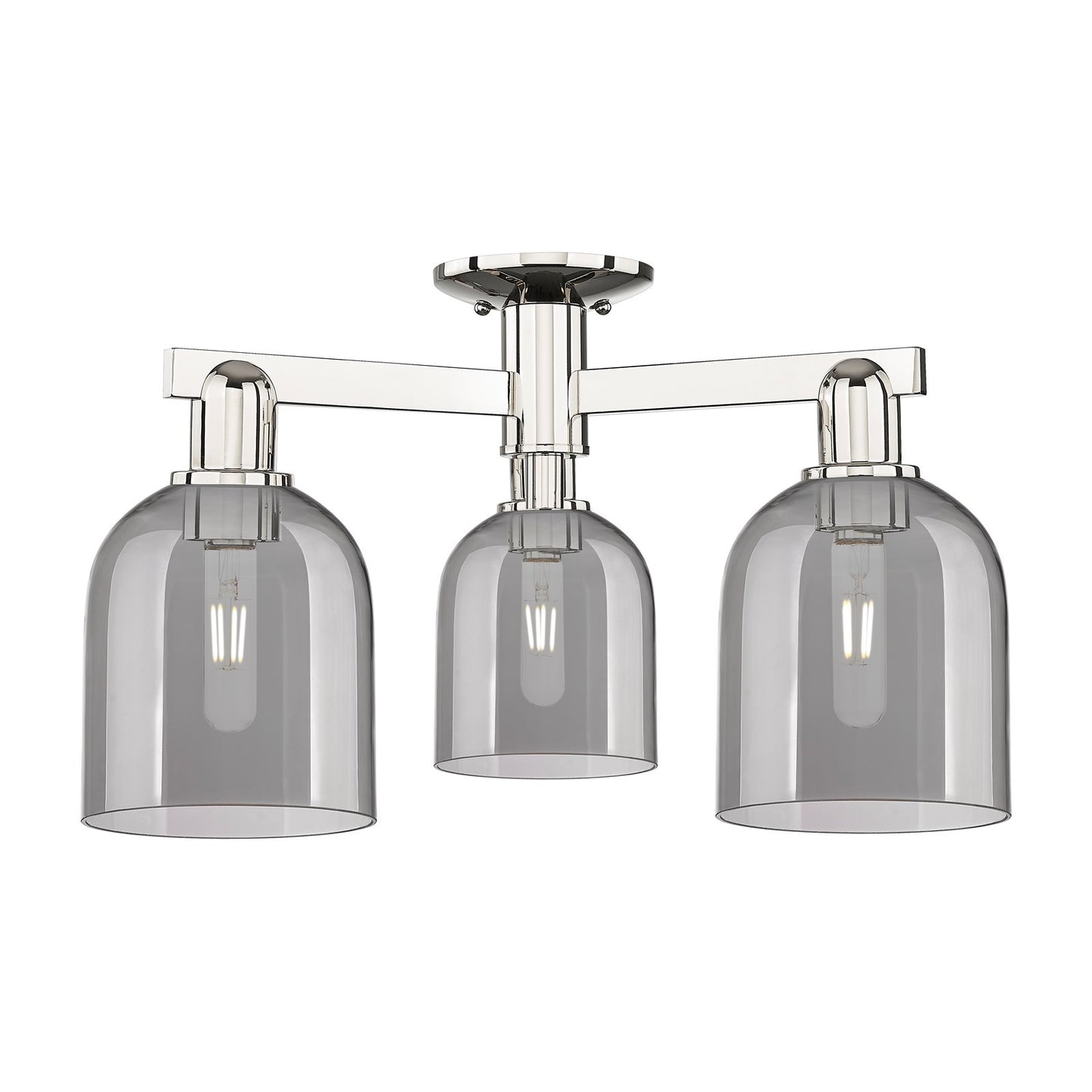 Innovations Bella 23in 3-Light Semi-Flush Mount | Industrial Polished Nickel and Light Smoked Glass | Entryway & Hallway | 23 x | Model 716-3F-PN-G558-6SM