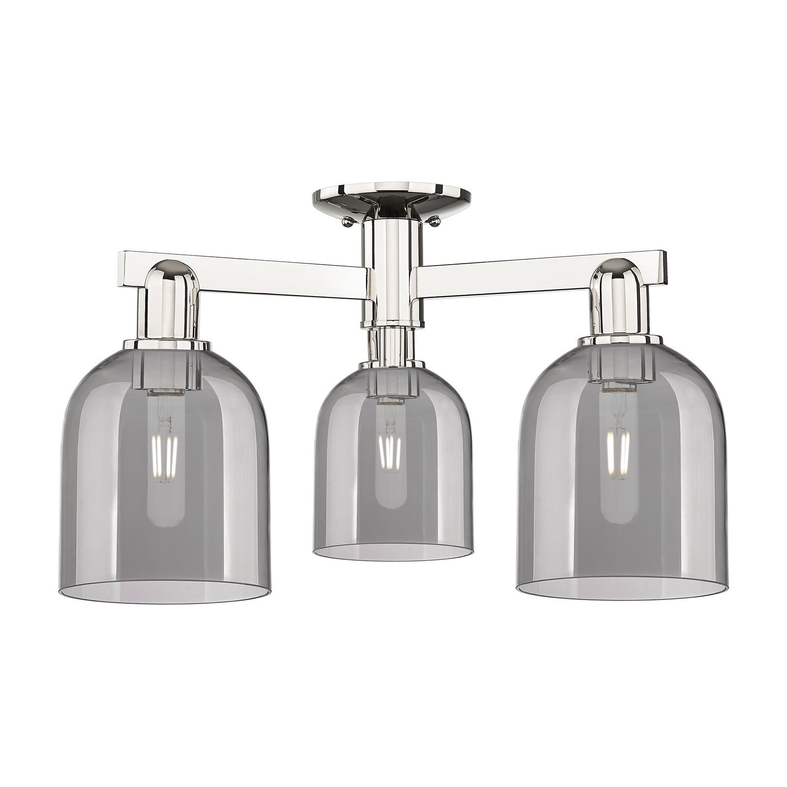 Innovations Bella 23in 3-Light Semi-Flush Mount | Industrial Polished Nickel and Light Smoked Glass | Entryway & Hallway | 23 x | Model 716-3F-PN-G558-6SM