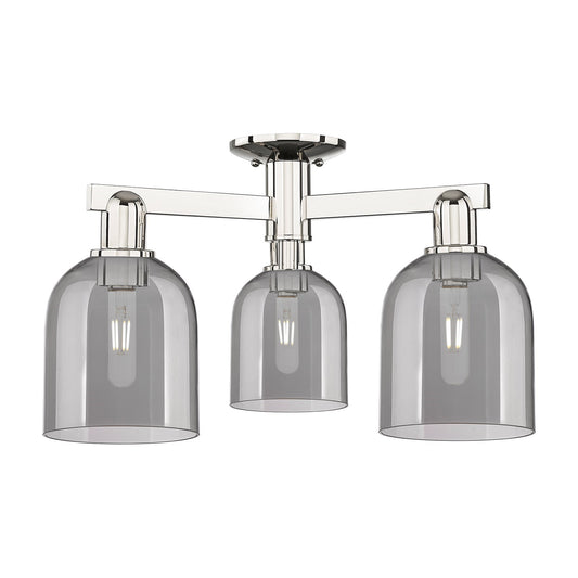 Innovations Bella 23in 3-Light Semi-Flush Mount | Industrial Polished Nickel and Light Smoked Glass | Entryway & Hallway | 23 x | Model 716-3F-PN-G558-6SM