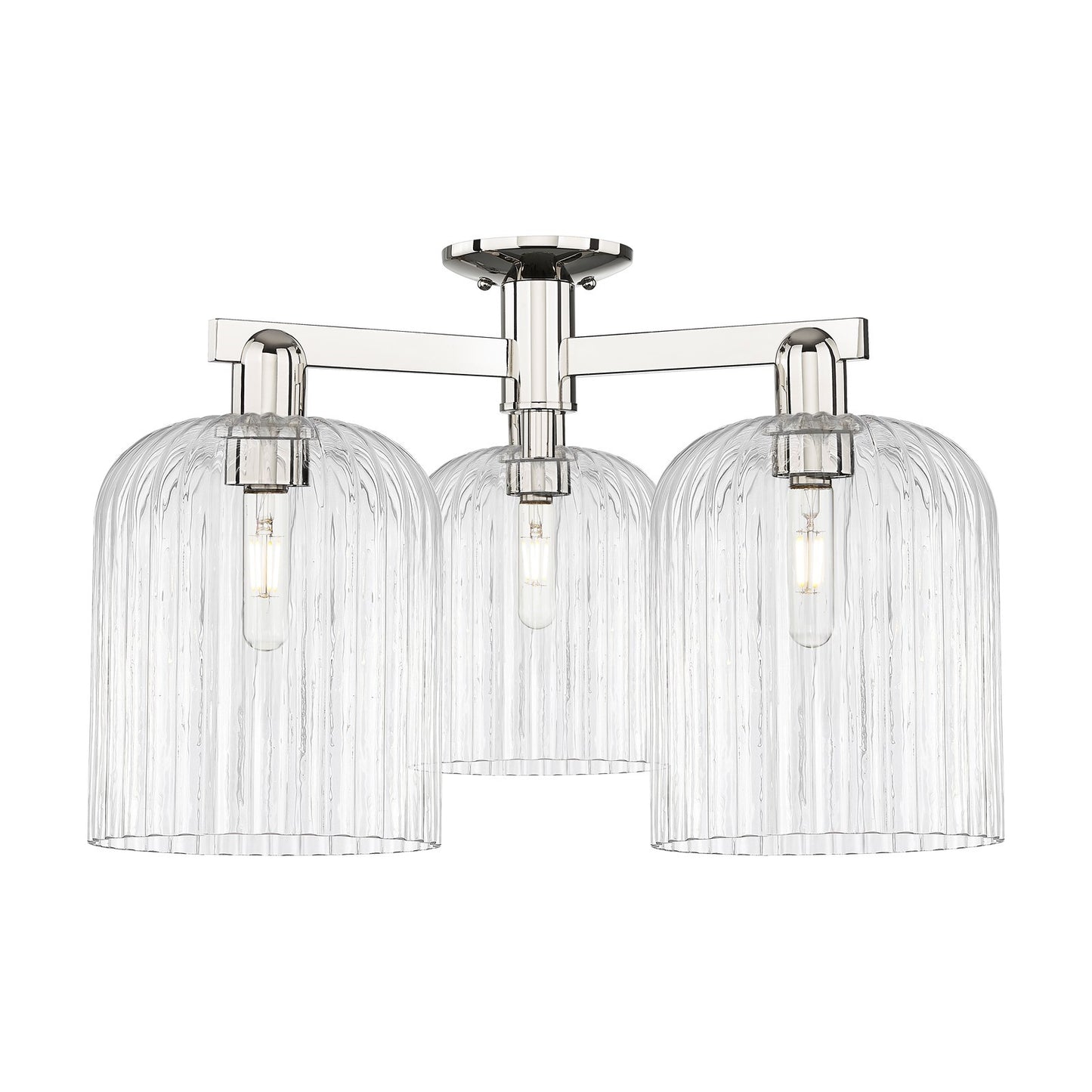 Innovations Bridal Veil 26in 3-Light Semi-Flush Mount | Industrial Polished Nickel Steel and Clear Ribbed Glass | Kitchen & | Model 716-3F-PN-G559-8CL