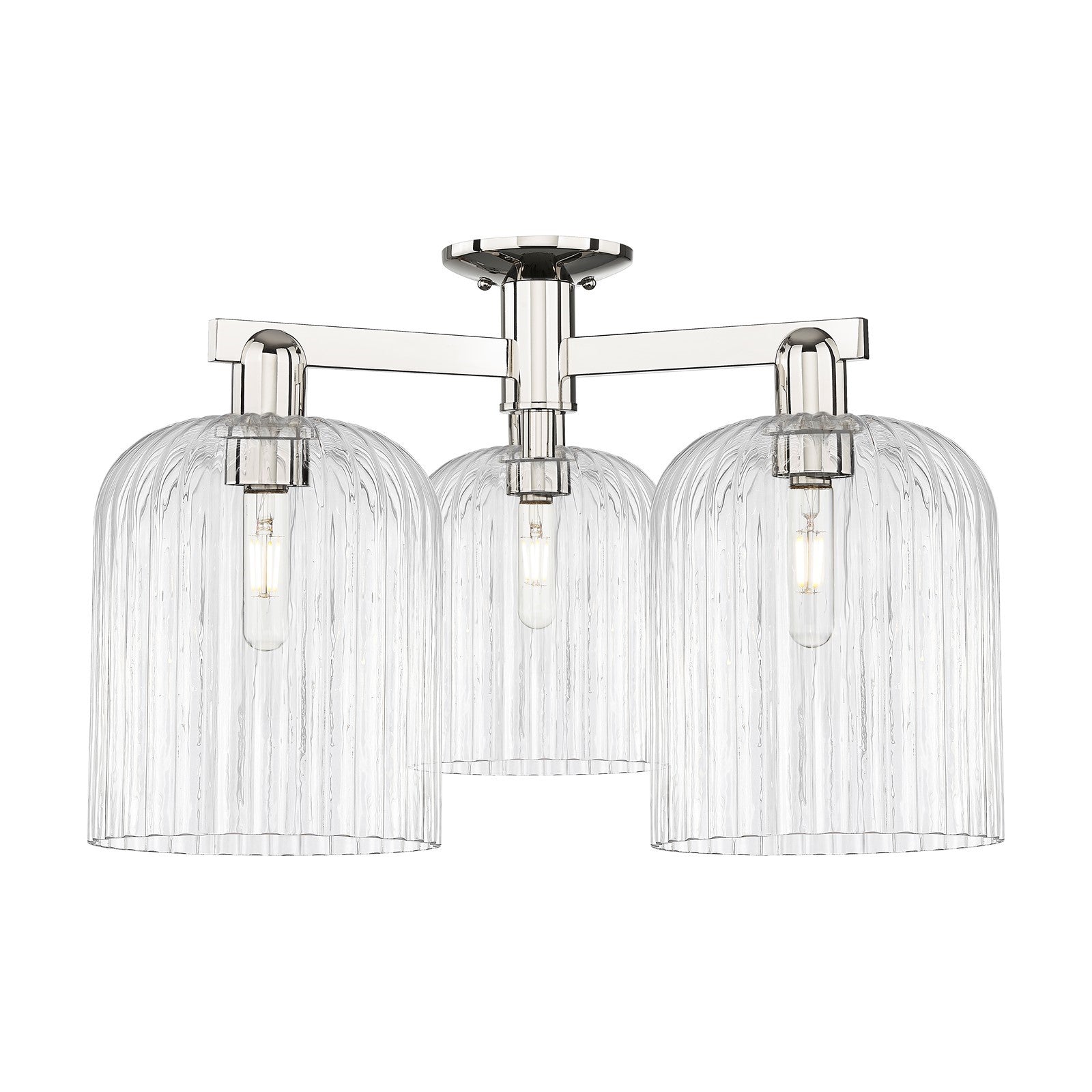 Innovations Bridal Veil 26in 3-Light Semi-Flush Mount | Industrial Polished Nickel Steel and Clear Ribbed Glass | Kitchen & | Model 716-3F-PN-G559-8CL