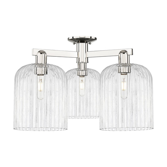 Innovations Bridal Veil 26in 3-Light Semi-Flush Mount | Industrial Polished Nickel Steel and Clear Ribbed Glass | Kitchen & | Model 716-3F-PN-G559-8CL