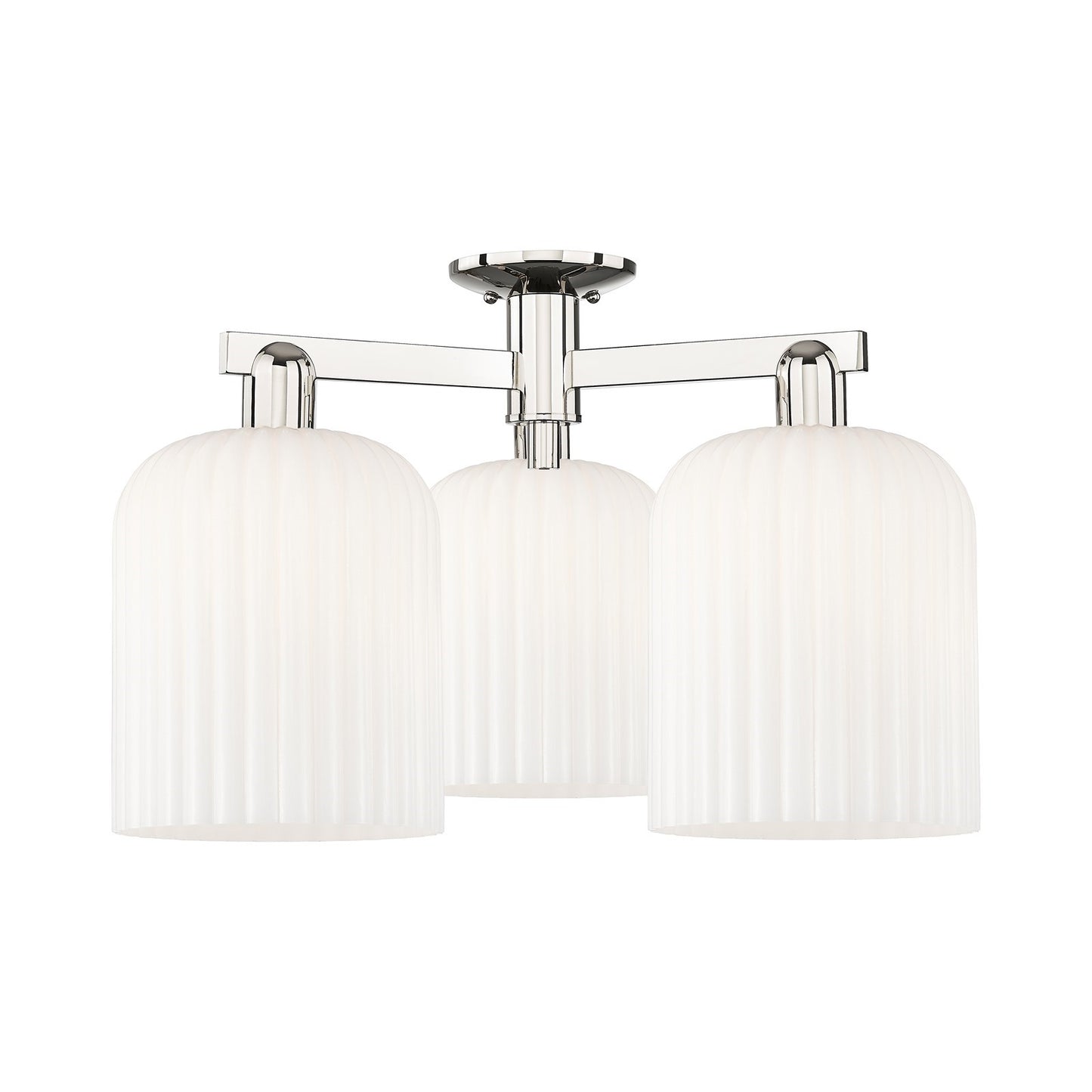 Innovations Bridal Veil 26in 3-Light Semi-Flush Mount | Industrial Polished Nickel and Gloss White Ribbed Glass | Entryway & | Model 716-3F-PN-G559-8GWH