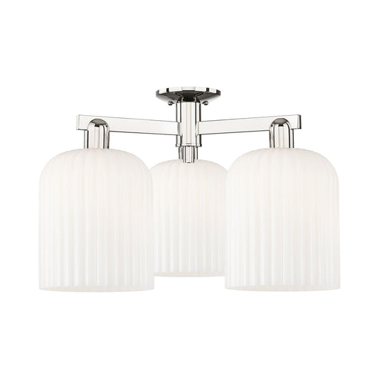 Innovations Bridal Veil 26in 3-Light Semi-Flush Mount | Industrial Polished Nickel and Gloss White Ribbed Glass | Entryway & | Model 716-3F-PN-G559-8GWH
