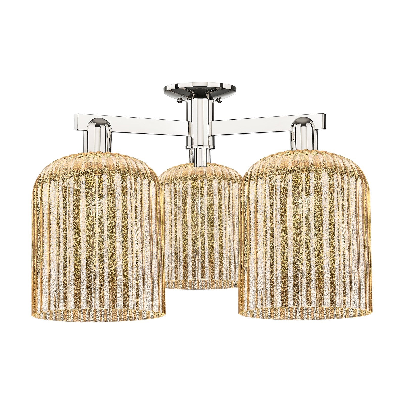 Innovations Bridal Veil 26in 3-Light Semi-Flush Mount | Industrial Polished Nickel and Mercury Ribbed Glass | Entryway & | Model 716-3F-PN-G559-8ME