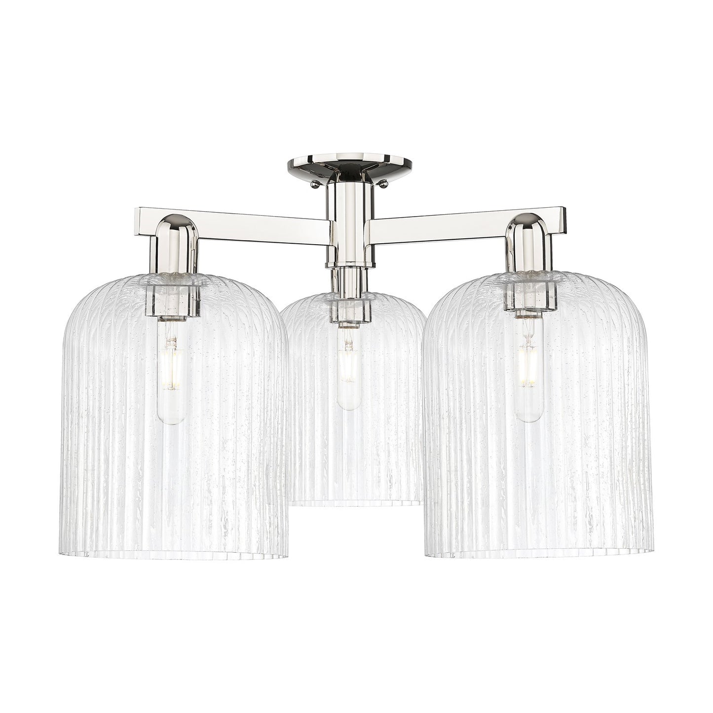 Innovations Bridal Veil 26in 3-Light Semi-Flush Mount | Industrial Polished Nickel and Seedy Bell Glass | Entryway & Hallway | Model 716-3F-PN-G559-8SDY