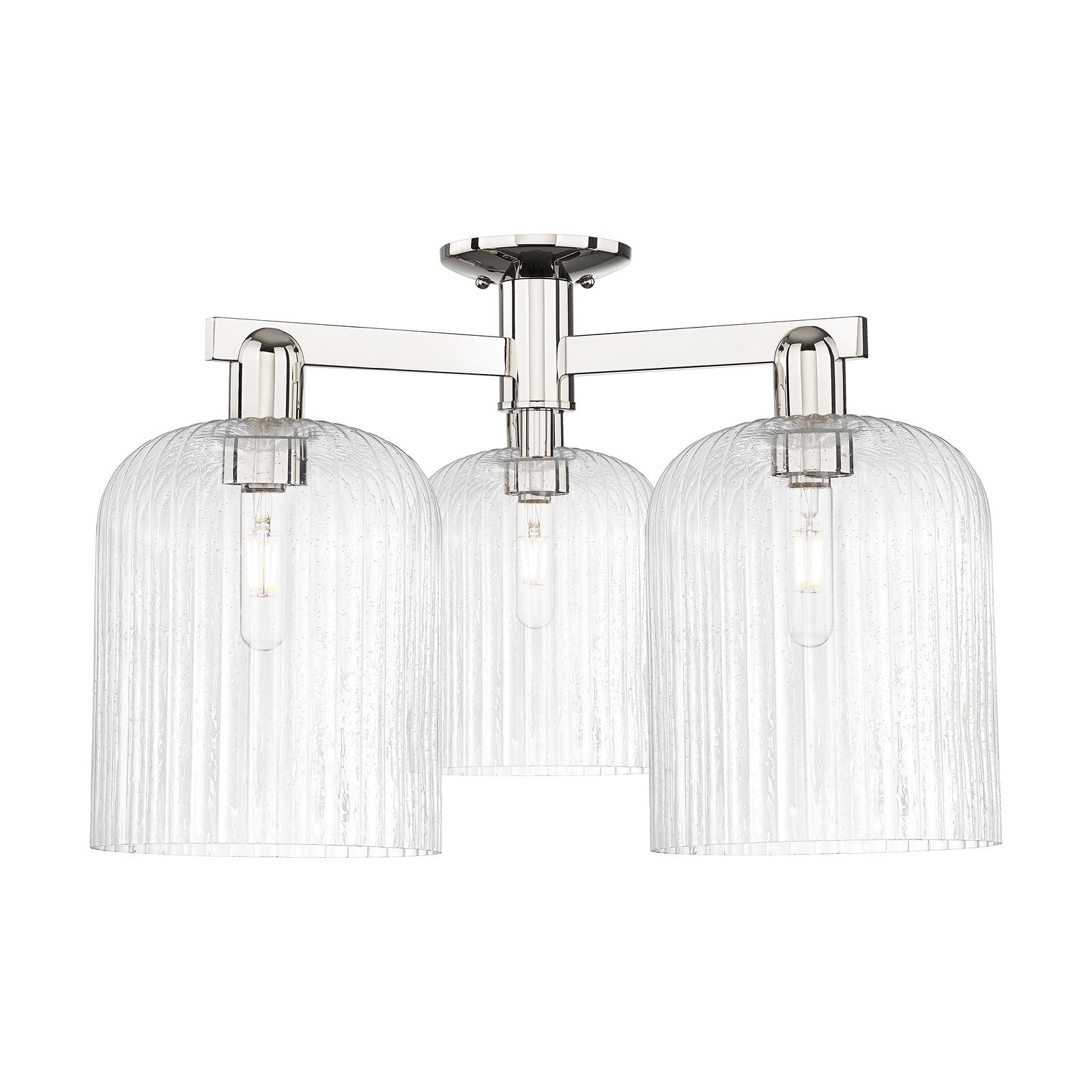 Innovations Bridal Veil 26in 3-Light Semi-Flush Mount | Industrial Polished Nickel and Seedy Bell Glass | Entryway & Hallway | Model 716-3F-PN-G559-8SDY
