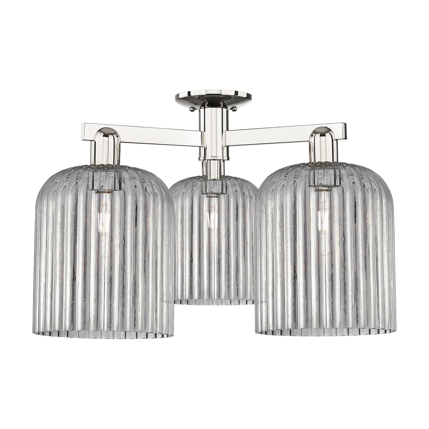 Innovations Bridal Veil 26in 3-Light Semi-Flush Mount | Industrial Polished Nickel and Light Smoke Ribbed Glass | Entryway & | Model 716-3F-PN-G559-8SM