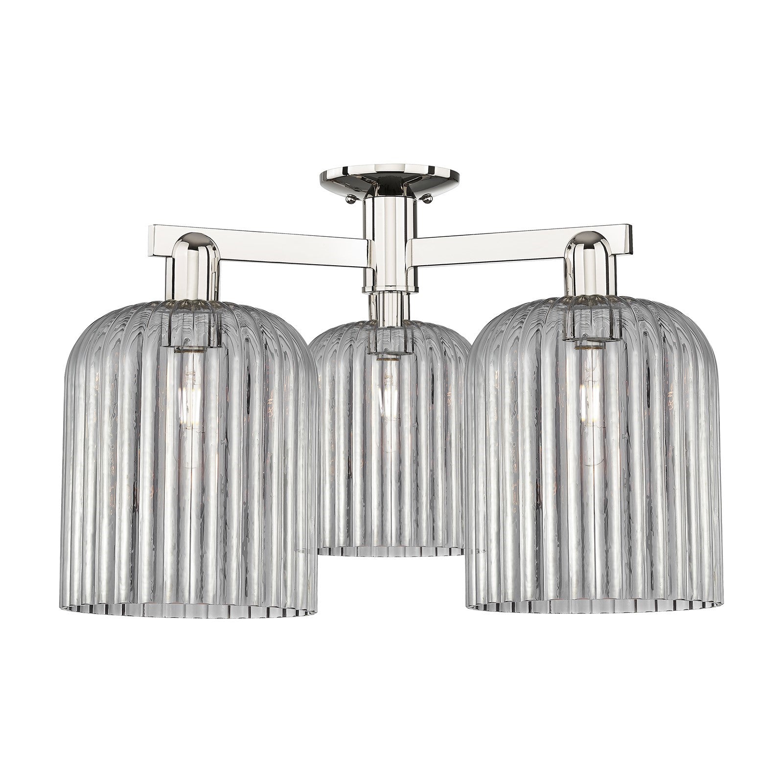 Innovations Bridal Veil 26in 3-Light Semi-Flush Mount | Industrial Polished Nickel and Light Smoke Ribbed Glass | Entryway & | Model 716-3F-PN-G559-8SM