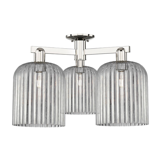 Innovations Bridal Veil 26in 3-Light Semi-Flush Mount | Industrial Polished Nickel and Light Smoke Ribbed Glass | Entryway & | Model 716-3F-PN-G559-8SM