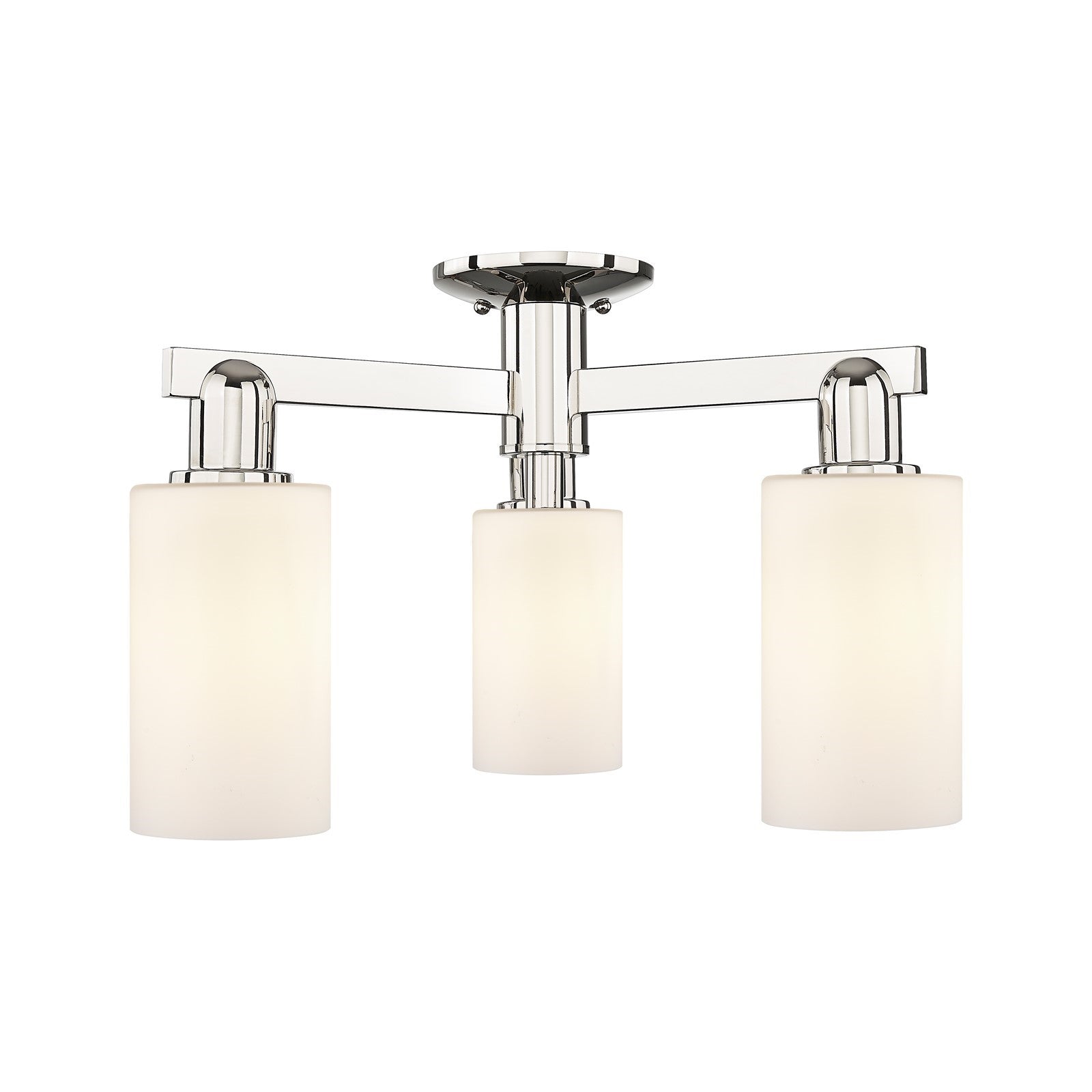 Innovations Clymer 21in 3-Light Semi-Flush Mount | Industrial Polished Nickel Steel and Matte White Glass | Damp-Rated Entryway & | Model 716-3F-PN-G801