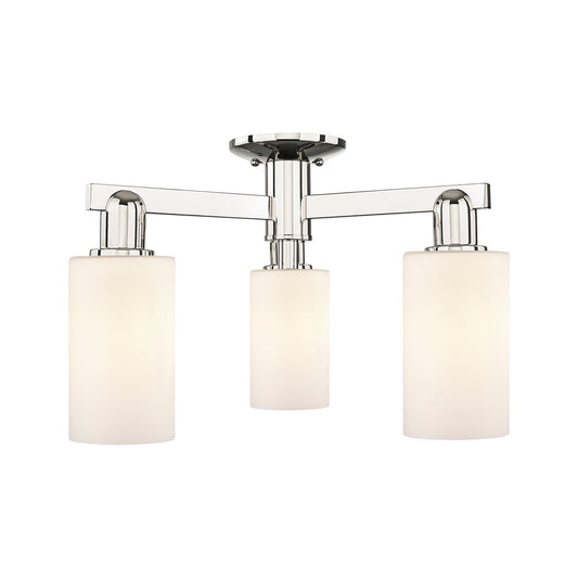 Innovations Clymer 21in 3-Light Semi-Flush Mount | Industrial Polished Nickel Steel and Matte White Glass | Damp-Rated Entryway & | Model 716-3F-PN-G801