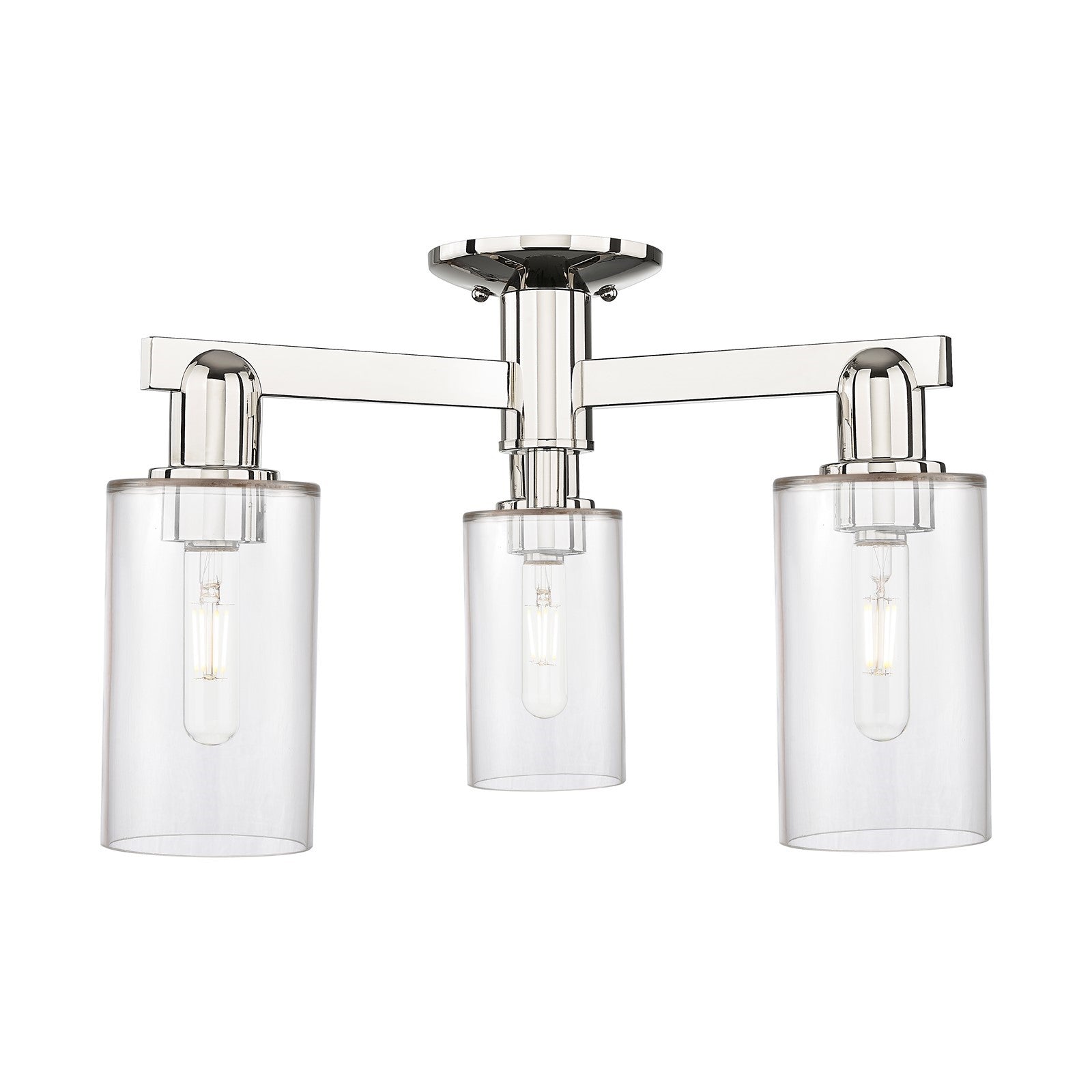 Innovations Clymer 21in 3-Light Semi-Flush Mount | Industrial Polished Nickel and Clear Glass | Entryway & Hallway | 21.38 x 21.38 | Model 716-3F-PN-G802