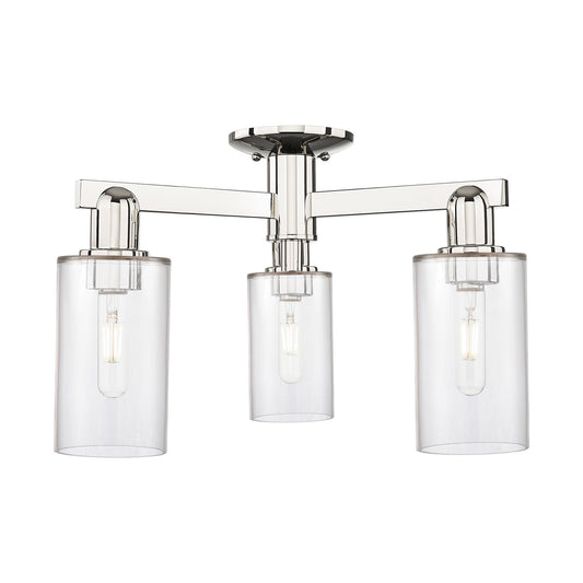 Innovations Clymer 21in 3-Light Semi-Flush Mount | Industrial Polished Nickel and Clear Glass | Entryway & Hallway | 21.38 x 21.38 | Model 716-3F-PN-G802