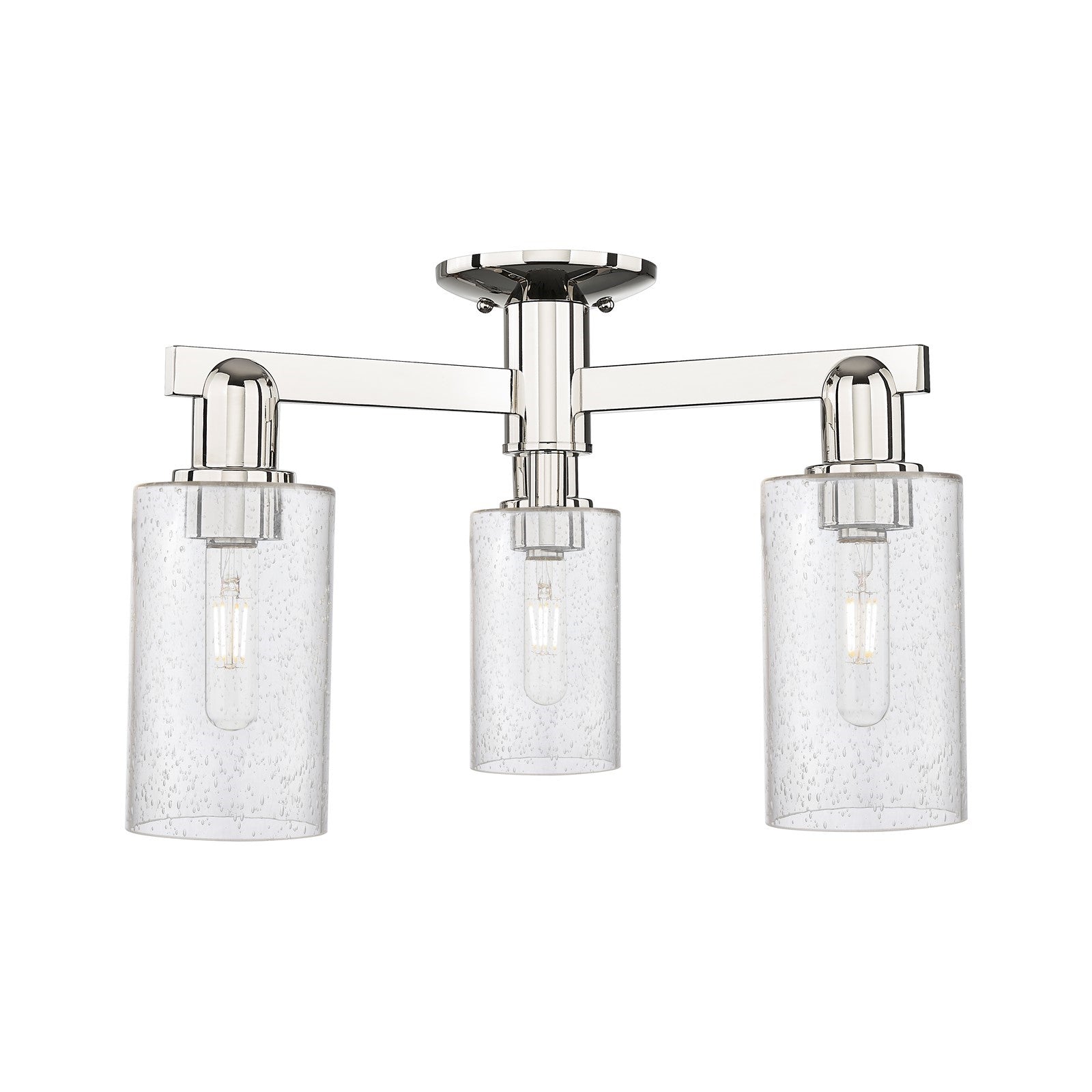 Innovations Clymer 21in 3-Light Semi-Flush Mount | Industrial Polished Nickel Steel and Seedy Glass | Living Room & Entryway | Model 716-3F-PN-G804