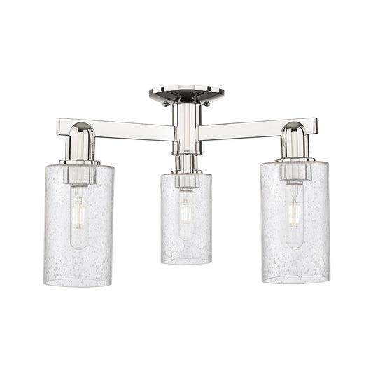Innovations Clymer 21in 3-Light Semi-Flush Mount | Industrial Polished Nickel Steel and Seedy Glass | Living Room & Entryway | Model 716-3F-PN-G804
