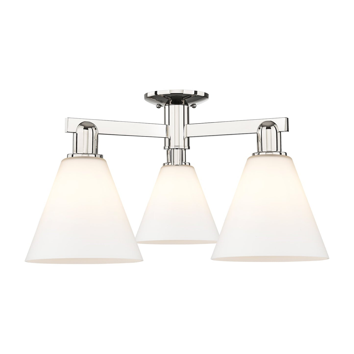 Innovations Berkshire Glass 26in 3-Light Semi-Flush Mount | Industrial Polished Nickel and Matte White Glass | Entryway & Hallway | Model 716-3F-PN-GBC-81