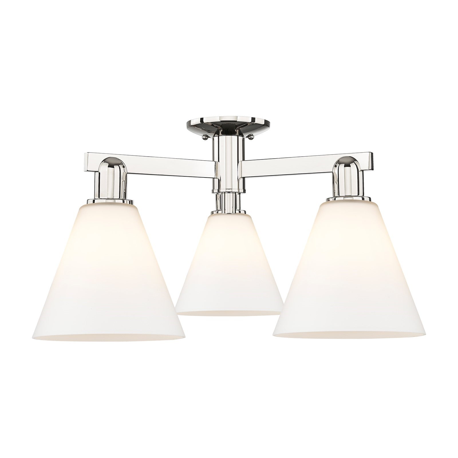 Innovations Berkshire Glass 26in 3-Light Semi-Flush Mount | Industrial Polished Nickel and Matte White Glass | Entryway & Hallway | Model 716-3F-PN-GBC-81