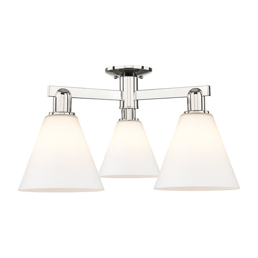 Innovations Berkshire Glass 26in 3-Light Semi-Flush Mount | Industrial Polished Nickel and Matte White Glass | Entryway & Hallway | Model 716-3F-PN-GBC-81